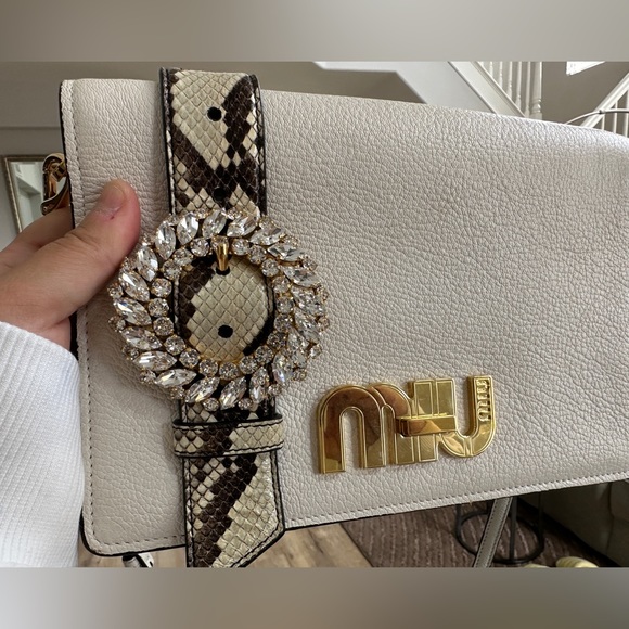 MIU MIU Black Matelasse Python-Trim Crystal Miu Shoulder Bag SOLD - Picture 13 of 14